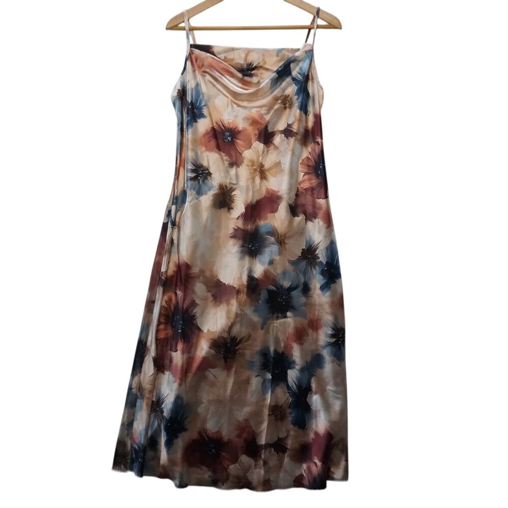Bebe floral slip dress size S cowl neck midi satin